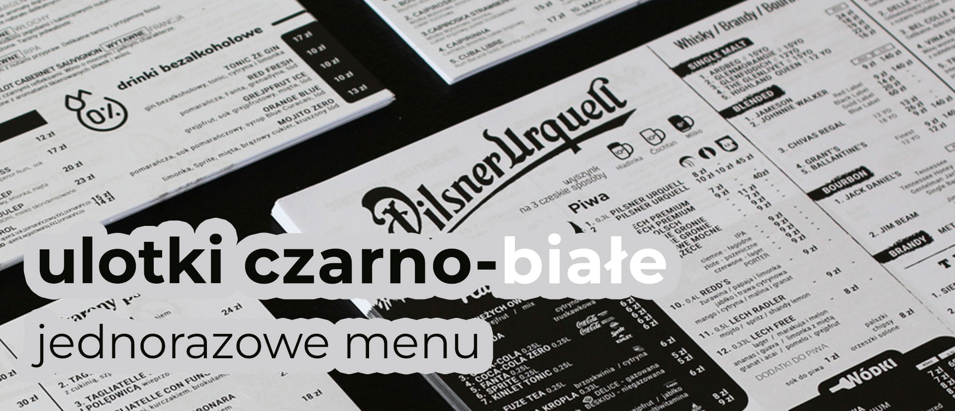 ulotki czarno-białe menu
